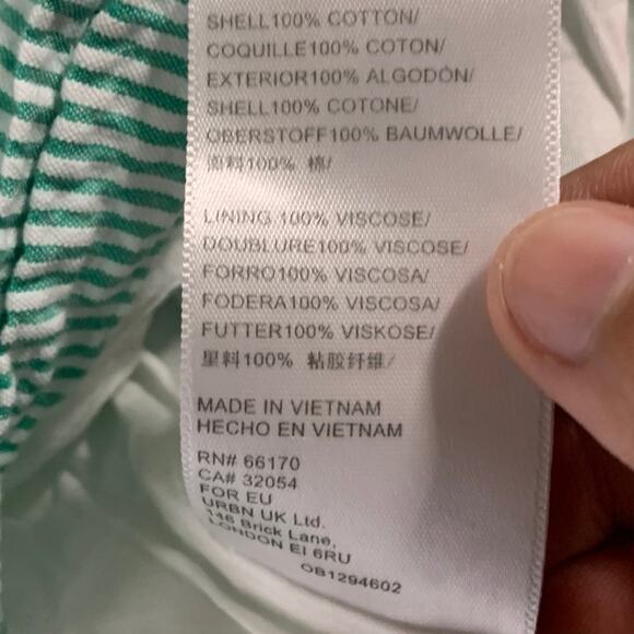 Urban Outfitters S Charlotte Seersucker Mini Dress Puff Sleeve Frock Green - Picture 10 of 10